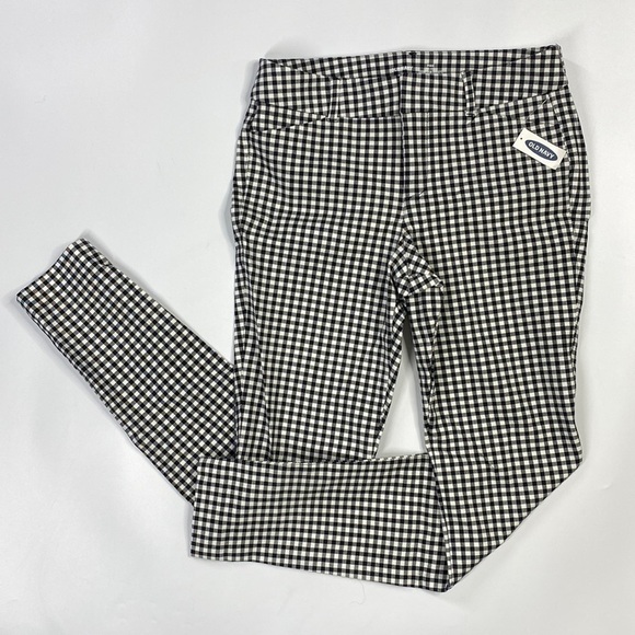 Old Navy Pikie Mid-Rise Secret Slim Pockets Pants Black White Gingham Check 4 - Picture 1 of 11